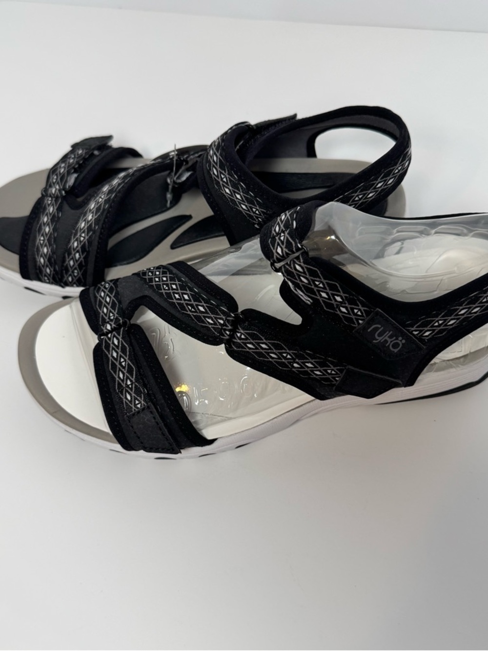 Ryka Re-Zorb Lite Black and White Sport Sandals with Cushioned Footbed - Picture 5 of 7